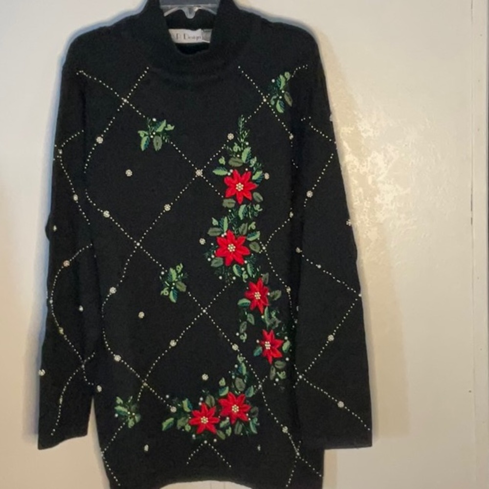 Elegant Black Floral Holiday Sweater - Picture 3 of 9